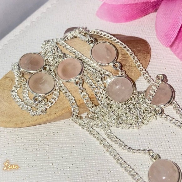 Radiant Rose Quartz Gemstone Handmade Station Necklace - Picture 3 of 8